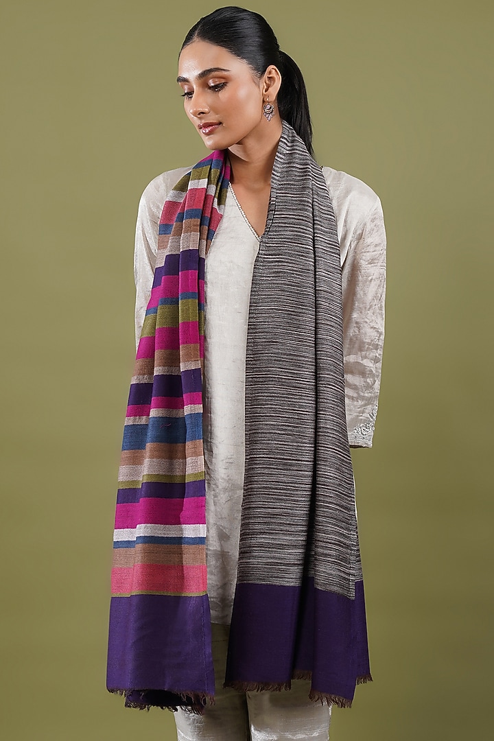 Multi-Colored Wool Blend Striped Stole by Shaza at Pernia's Pop Up Shop