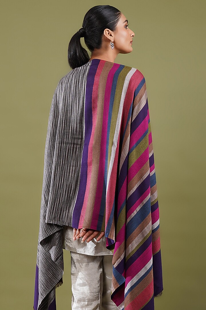 Multi-Colored Wool Blend Striped Stole by Shaza at Pernia's Pop Up Shop