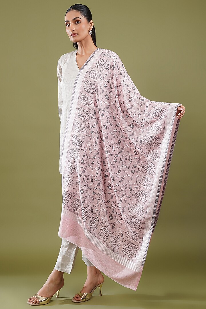 Baby Pink Wool Blend Stole by Shaza at Pernia's Pop Up Shop