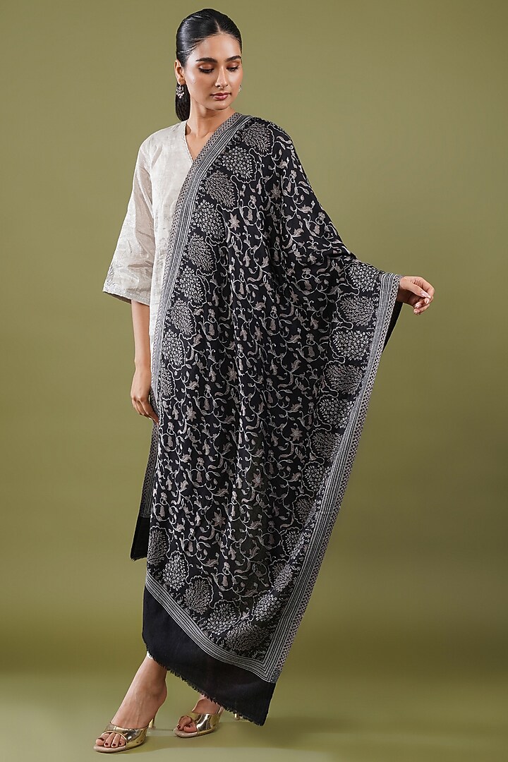 Black Wool Blend Stole by Shaza at Pernia's Pop Up Shop