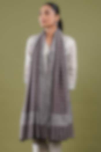 Grey Wool Blend Checkered Stole by Shaza at Pernia's Pop Up Shop