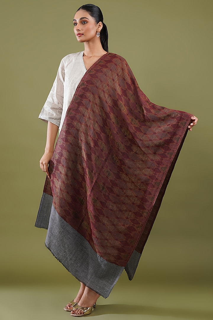 Brown Wool Blend Stole by Shaza at Pernia's Pop Up Shop