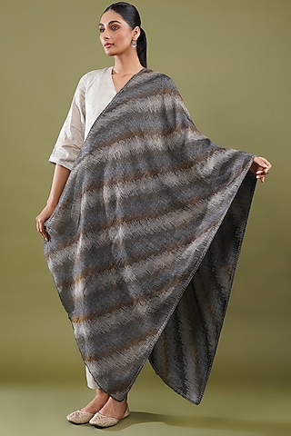 Grey Wool Blend Stole by Shaza