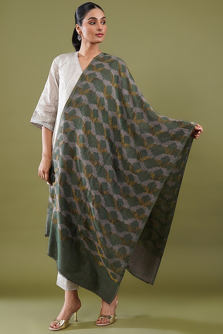 Green Wool Blend Stole by Shaza at Pernia's Pop Up Shop