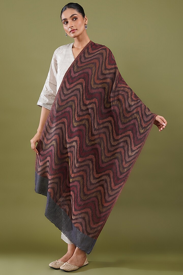 Maroon Wool Blend Stole by Shaza at Pernia's Pop Up Shop