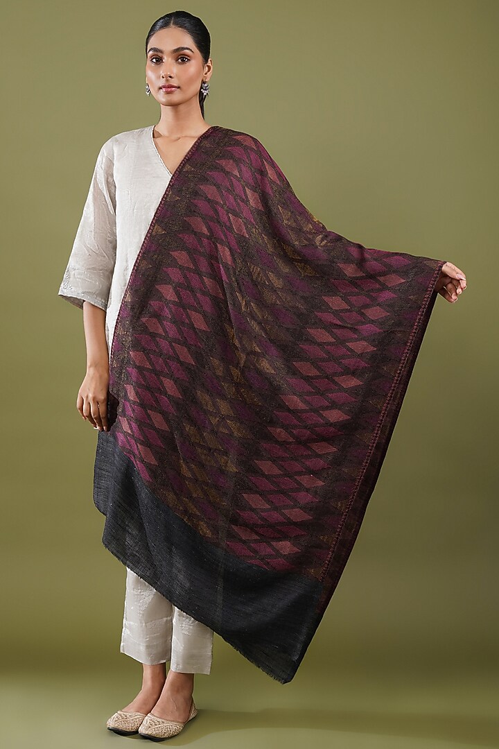 Maroon Wool Blend Stole by Shaza at Pernia's Pop Up Shop