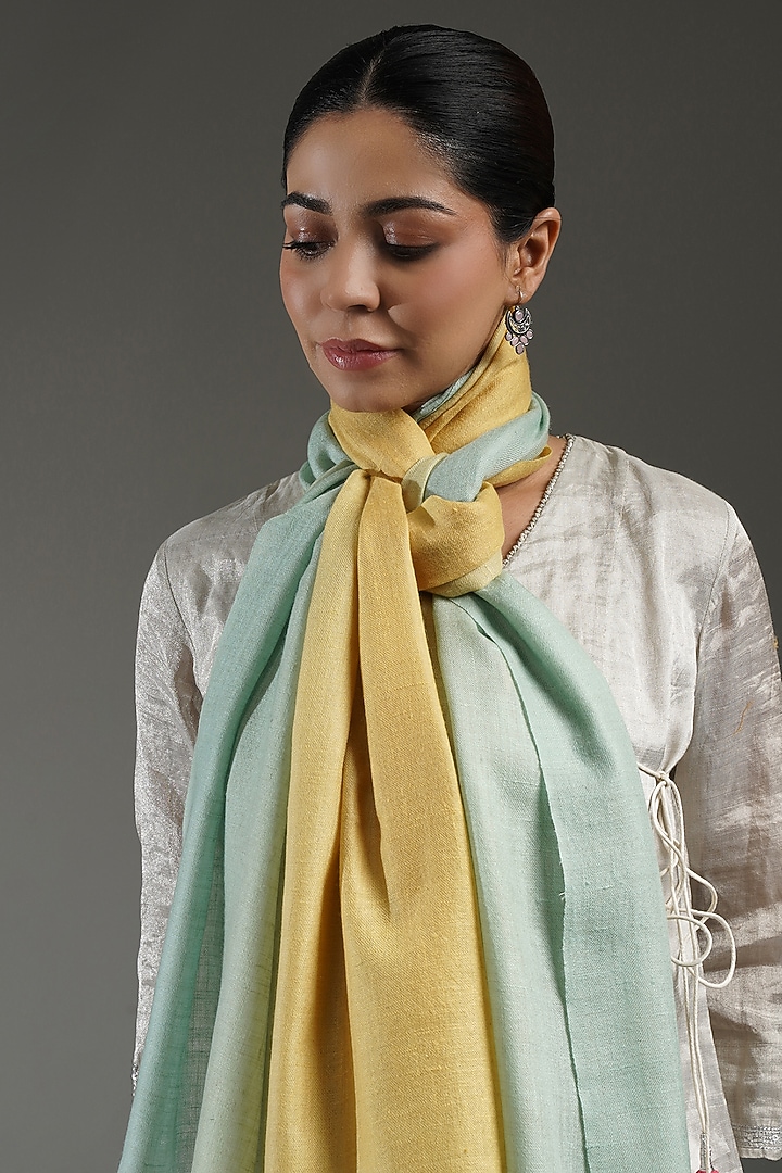 Yellow & Green Cashmere Stole by Shaza at Pernia's Pop Up Shop