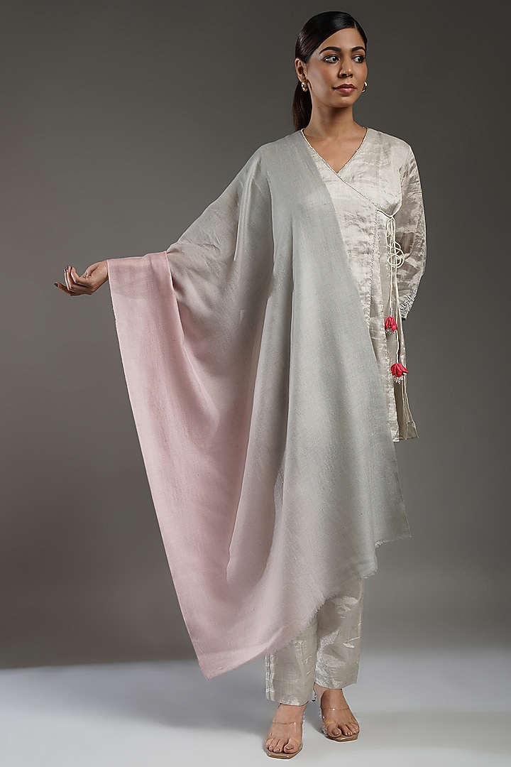 Green & Baby Pink Cashmere Stole by Shaza at Pernia's Pop Up Shop