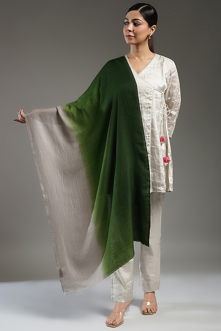 Green & Grey Cashmere Stole by Shaza at Pernia's Pop Up Shop