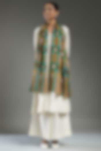 Multi-Colored Handloom Pashmina Checkered Hand Embroidered Stole by Shaza at Pernia's Pop Up Shop