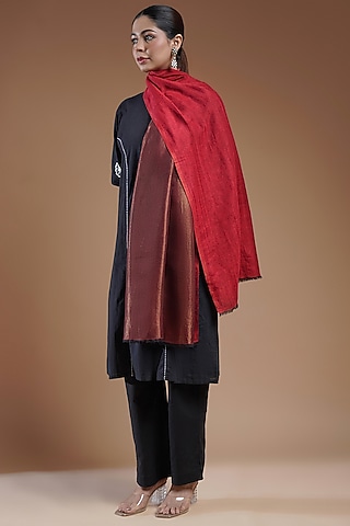 Red & Gold Fine Count Wool Stole by Shaza