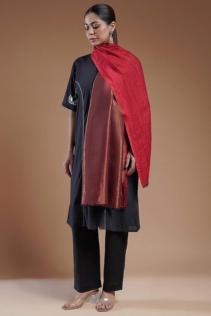 Red & Gold Fine Count Wool Stole by Shaza at Pernia's Pop Up Shop