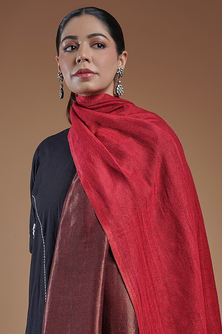Red & Gold Fine Count Wool Stole by Shaza at Pernia's Pop Up Shop