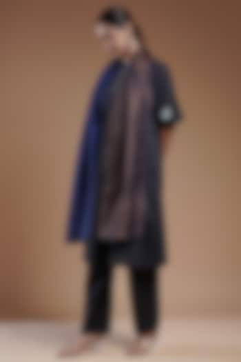 Dark Blue & Golden Fine Count Wool Stole by Shaza at Pernia's Pop Up Shop