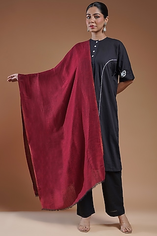 Maroon Fine Count Wool Stole by Shaza