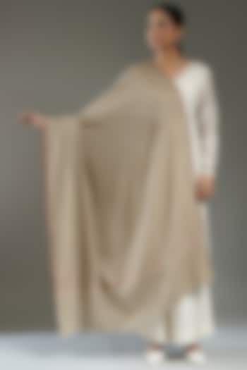 Beige Handloom Pashmina Needlework Shawl by Shaza at Pernia's Pop Up Shop
