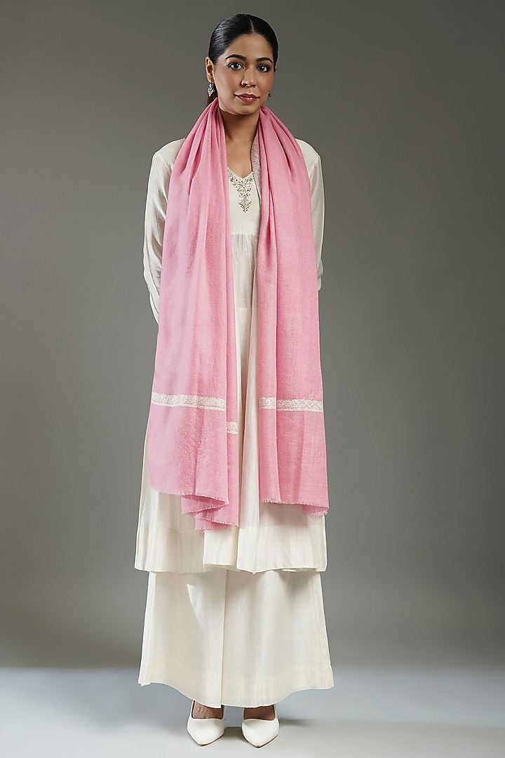 Pink Handloom Pashmina Needle Embroidered Shawl by Shaza at Pernia's Pop Up Shop