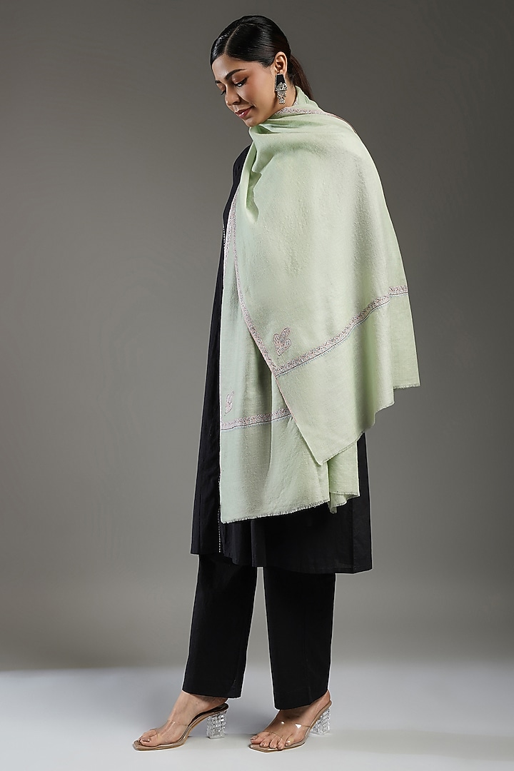 Sea Green Handloom Pashmina Embroidered Shawl by Shaza at Pernia's Pop Up Shop