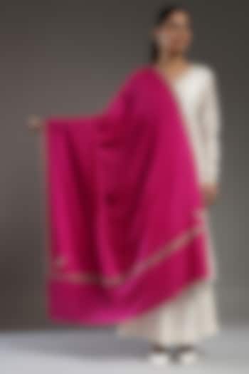 Magenta Pink Handloom Pashmina Embroidered Shawl by Shaza at Pernia's Pop Up Shop