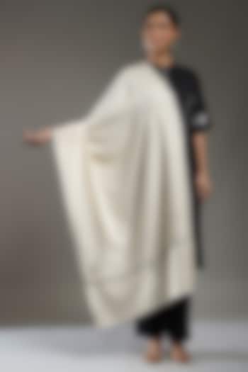 Ivory Handloom Pashmina Embroidered Shawl by Shaza at Pernia's Pop Up Shop