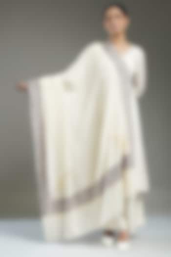 Ivory Cashmere Needle Embroidered Shawl by Shaza at Pernia's Pop Up Shop