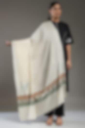Ivory-Multi-Colored Cashmere Needle Embroidered Shawl by Shaza at Pernia's Pop Up Shop