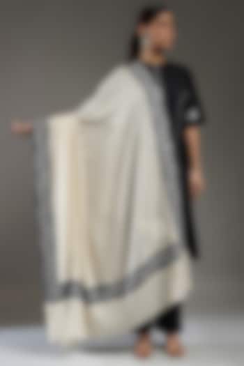 Ivory & Blue Cashmere Embroidered Shawl by Shaza at Pernia's Pop Up Shop
