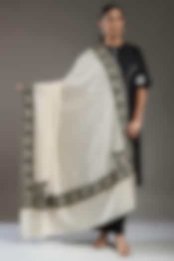 Ivory & Black Cashmere Embroidered Shawl by Shaza at Pernia's Pop Up Shop
