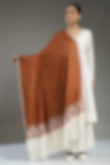 Brown & Ivory Cashmere Embroidered Shawl by Shaza at Pernia's Pop Up Shop