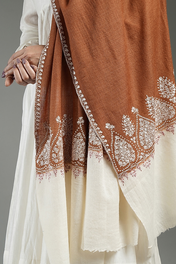 Brown & Ivory Cashmere Embroidered Shawl by Shaza at Pernia's Pop Up Shop