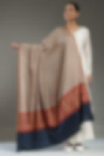 Brown & Blue Cashmere Embroidered Shawl by Shaza at Pernia's Pop Up Shop