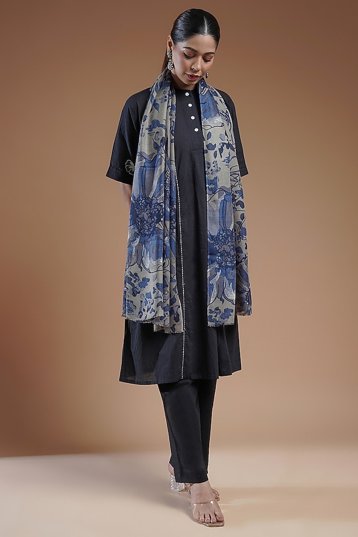 Multi-Colored Wool Blend Printed Stole by Shaza at Pernia's Pop Up Shop