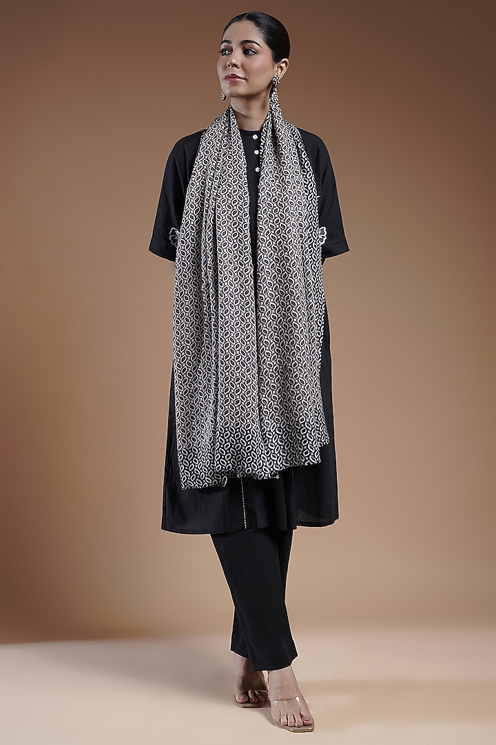 Multi-Colored Wool Blend Abstract Printed Stole by Shaza at Pernia's Pop Up Shop