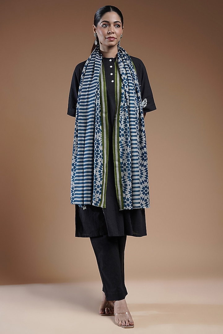 Multi-Colored Wool Blend Abstract Printed Stole by Shaza at Pernia's Pop Up Shop