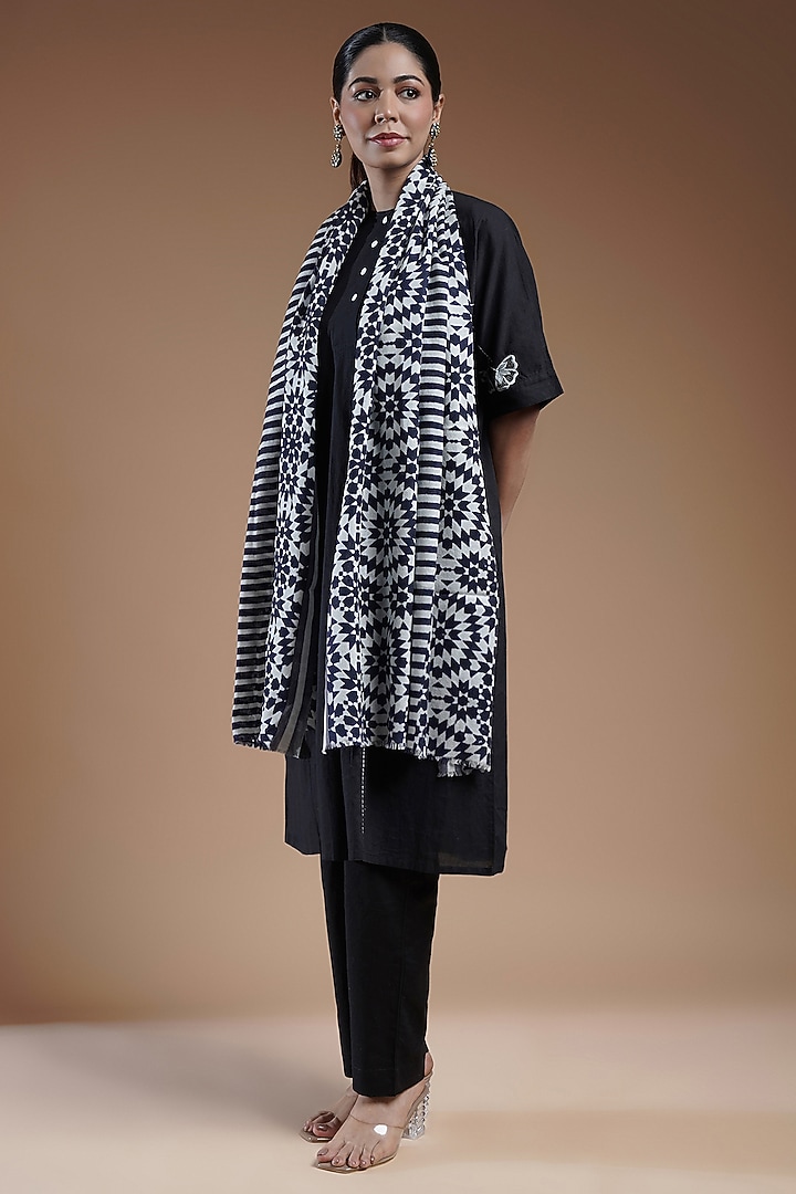 Multi-Colored Wool Blend Abstract Printed Stole by Shaza at Pernia's Pop Up Shop