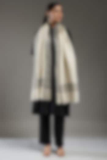 Ivory-Gold Fine Wool Stole by Shaza at Pernia's Pop Up Shop