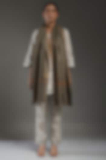 Brown Handloom Pashmina Hand Embroidered Stole by Shaza at Pernia's Pop Up Shop