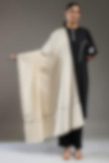 Ivory Handloom Pashmina Needlework Stole by Shaza at Pernia's Pop Up Shop
