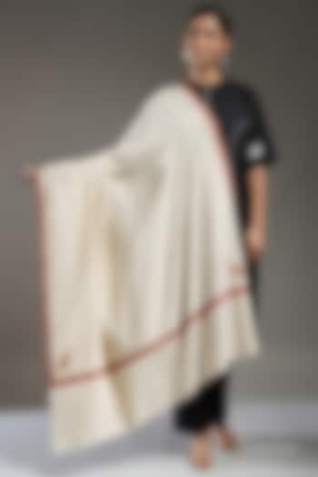 Ivory Handloom Pashmina Needlework Stole by Shaza at Pernia's Pop Up Shop
