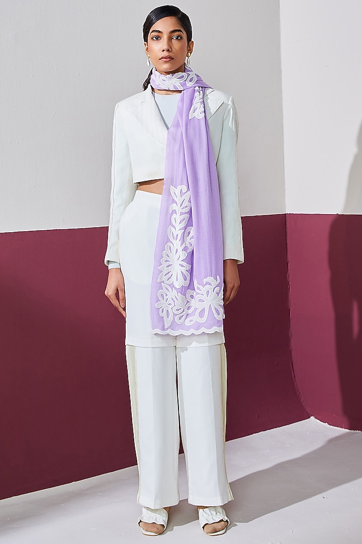 Lavender Wool Applique Work Stole by Shaza at Pernia's Pop Up Shop