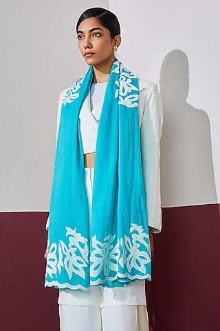 Firozi Wool Applique Work Stole by Shaza