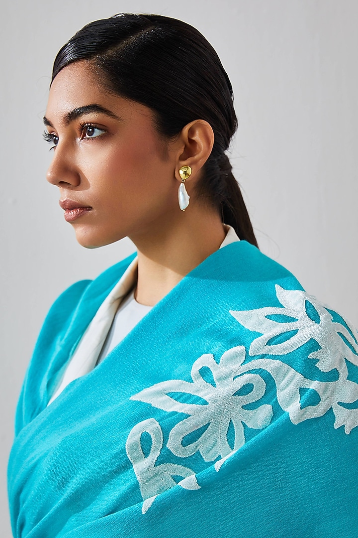 Firozi Wool Applique Work Stole by Shaza at Pernia's Pop Up Shop