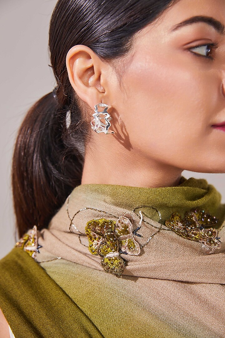 Canopy Green Handloom Pashmina 3D Embroidered Stole by Shaza at Pernia's Pop Up Shop