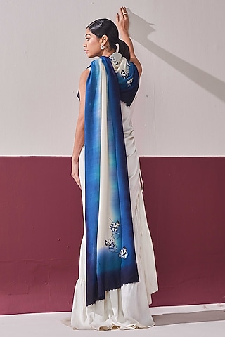 Sky Blue Handloom Pashmina 3D Embroidered Stole by Shaza