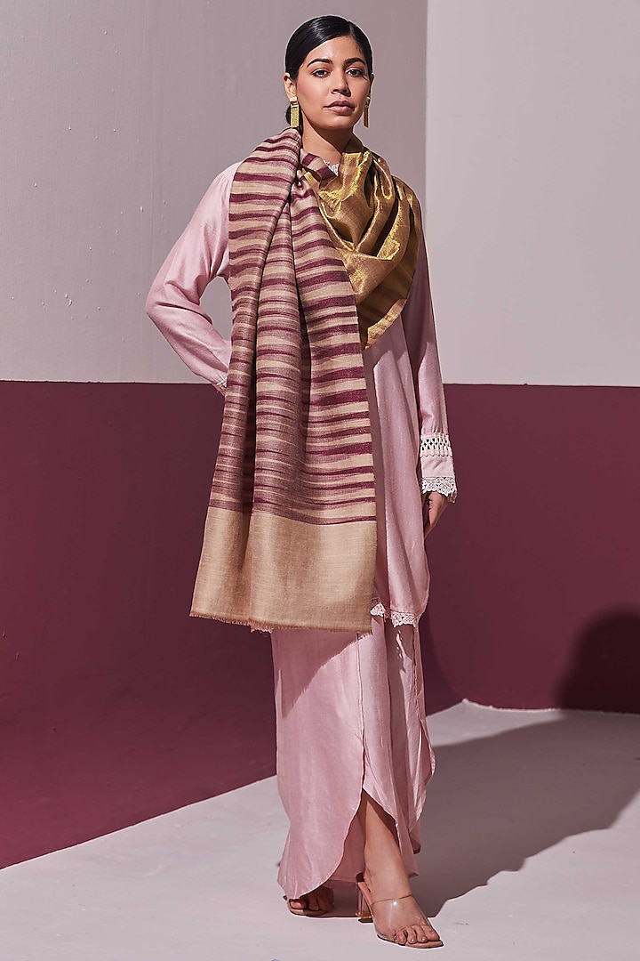 Wine-Gold Reversible Handloom Pashmina Self-Weaved Stole by Shaza at Pernia's Pop Up Shop