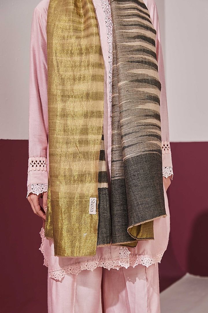 Charcoal Black-Gold Reversible Handloom Pashmina Self-Weaved Stole by Shaza at Pernia's Pop Up Shop