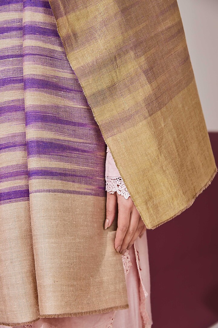 Purple-Gold Reversible Handloom Pashmina Self-Weaved Stole by Shaza at Pernia's Pop Up Shop