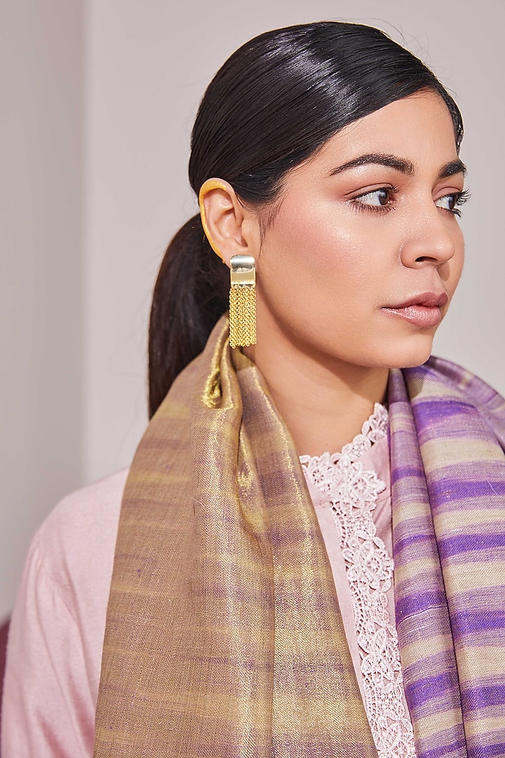 Purple-Gold Reversible Handloom Pashmina Self-Weaved Stole by Shaza at Pernia's Pop Up Shop