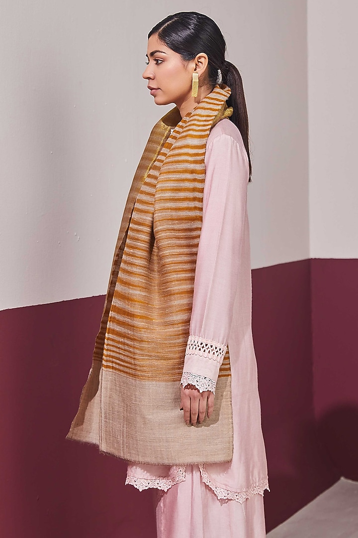 Bronze-Gold Reversible Handloom Pashmina Self-Weaved Ikat Stole by Shaza at Pernia's Pop Up Shop