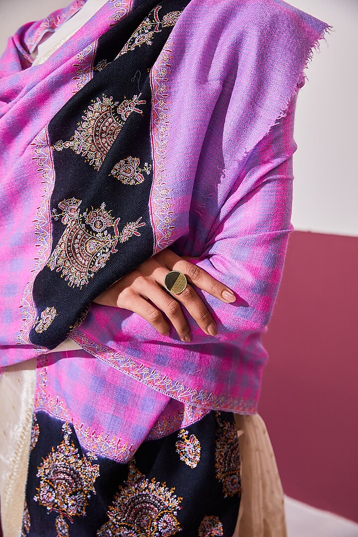 Purple Handloom Pashmina Kashmiri Needle Hand Embroidered Stole by Shaza at Pernia's Pop Up Shop